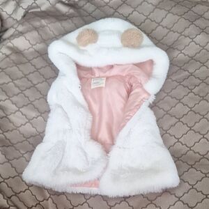 Adorable White and Pink Faux Fur Vest, size 6-9 months